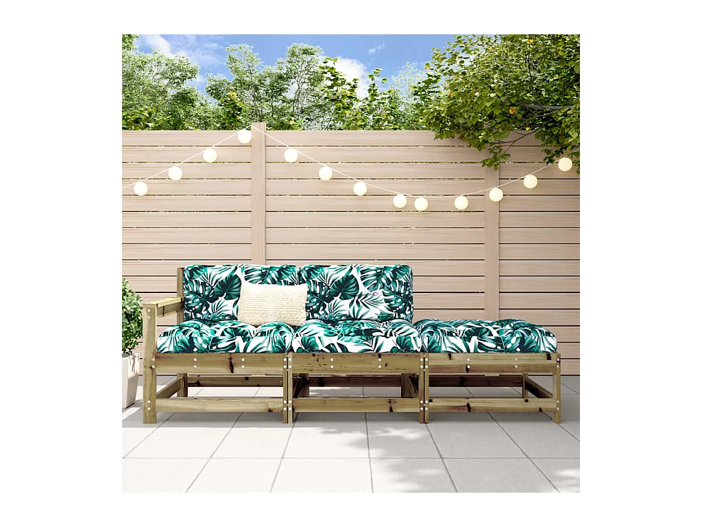 Salon de jardin 3 pcs avec coussins bois de pin imprégné