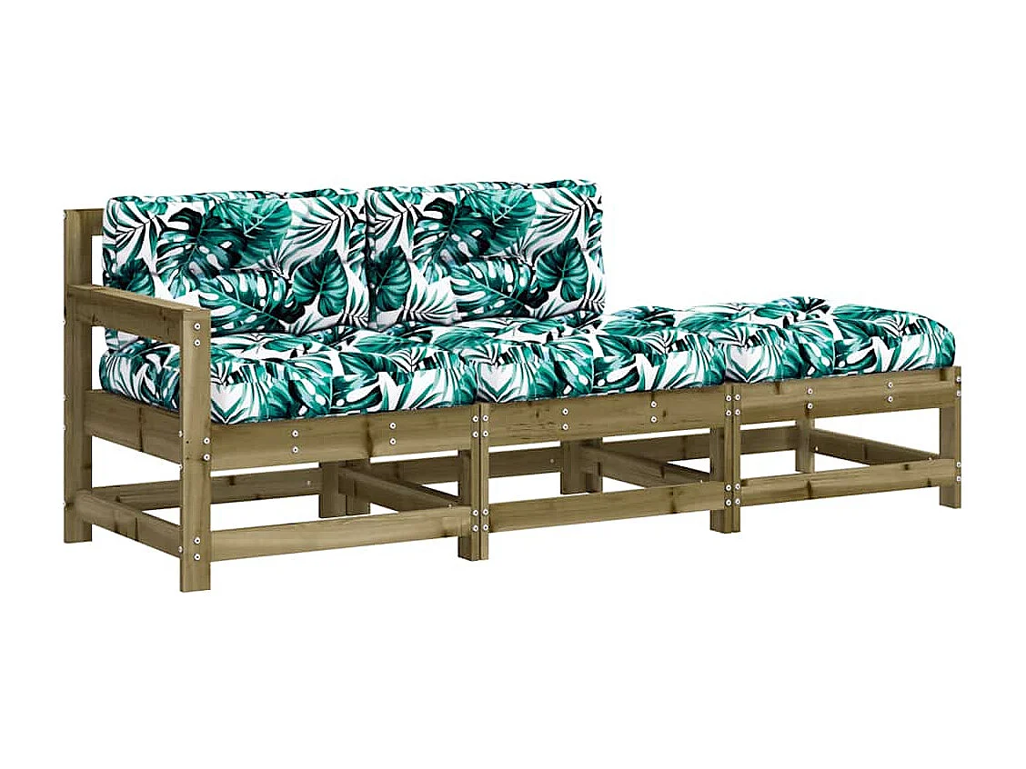 Set Divani da Giardino 3pz con Cuscini Legno Impregnato di Pino