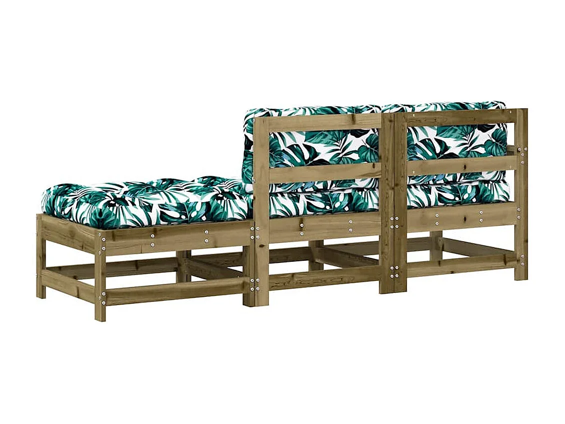 Set Divani da Giardino 3pz con Cuscini Legno Impregnato di Pino