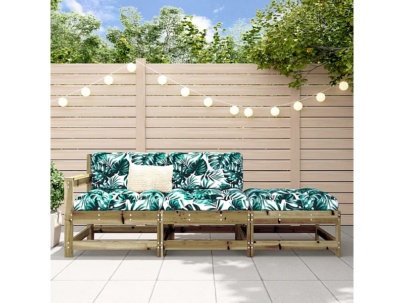 Set Divani da Giardino 3pz con Cuscini Legno Impregnato di Pino