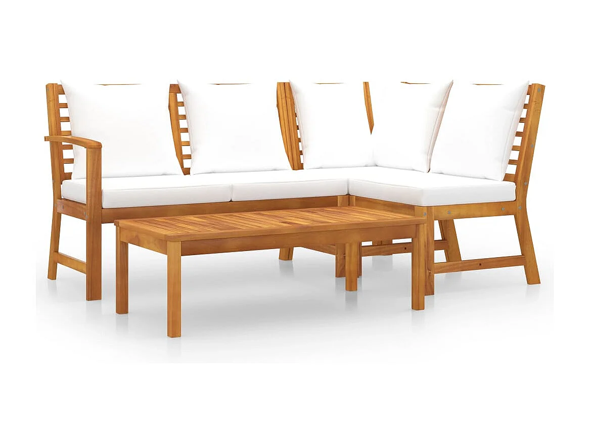 Salon de jardin 4 pcs avec coussin Crème Bois d'acacia solide