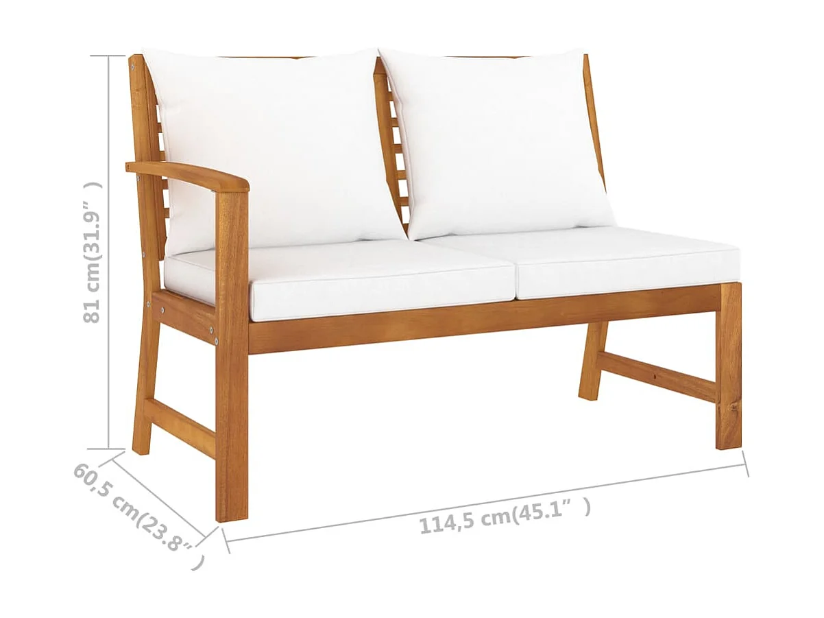 Salon de jardin 4 pcs avec coussin Crème Bois d'acacia solide