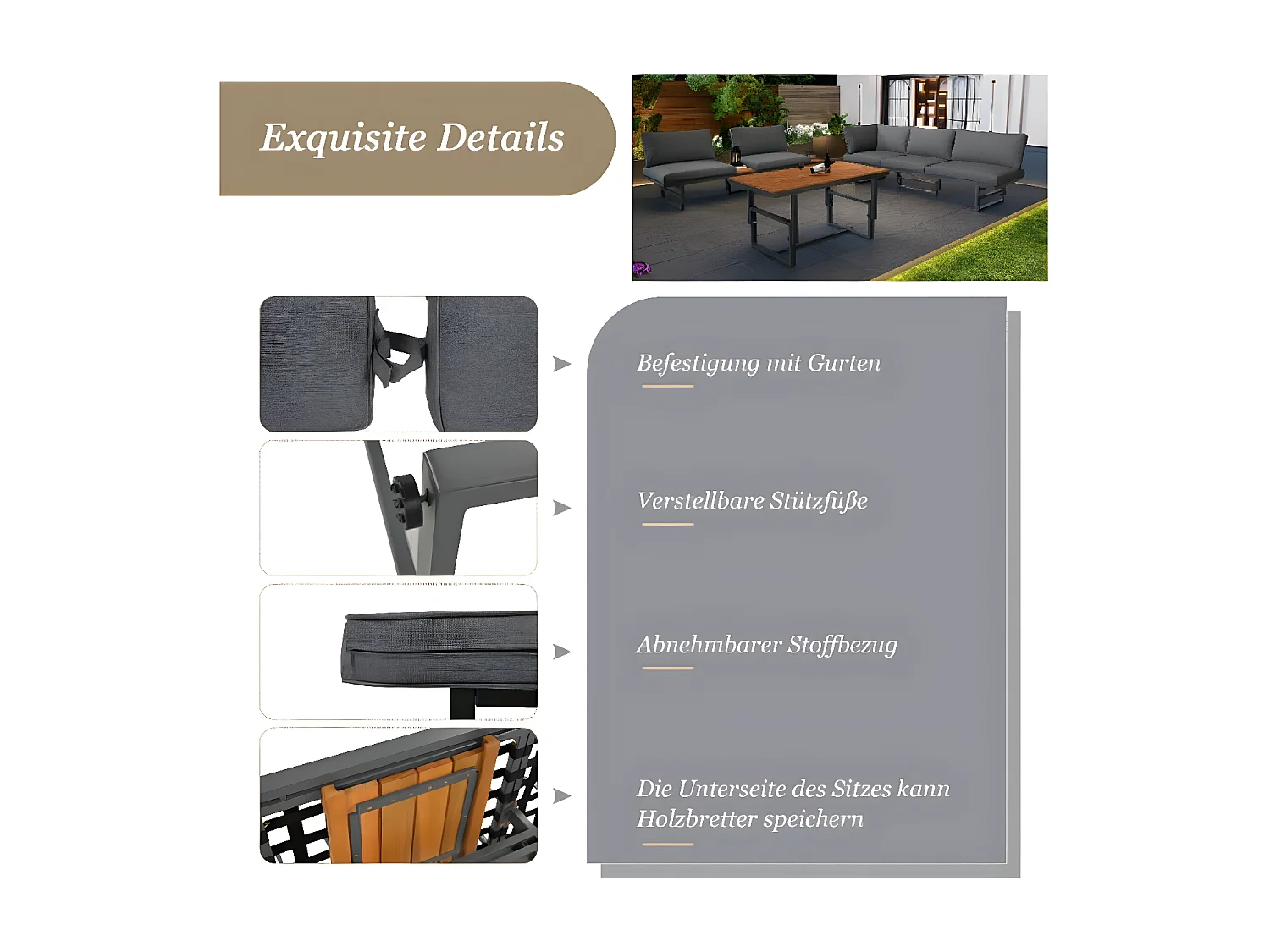 Sofa de jardin en ensemble, gris, ensemble de 3 pièces comprenant 2 canapés