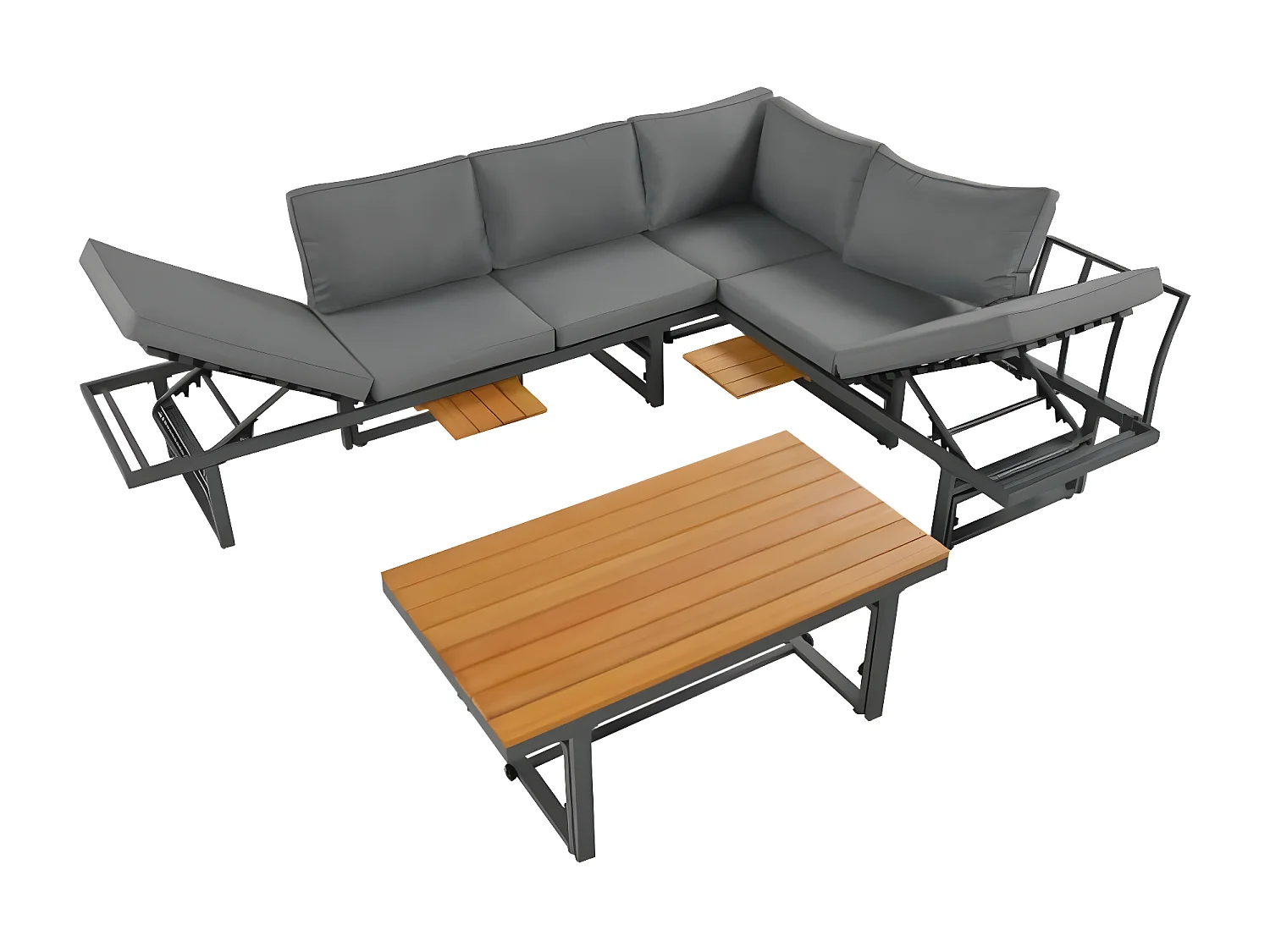 Sofa de jardin en ensemble, gris, ensemble de 3 pièces comprenant 2 canapés