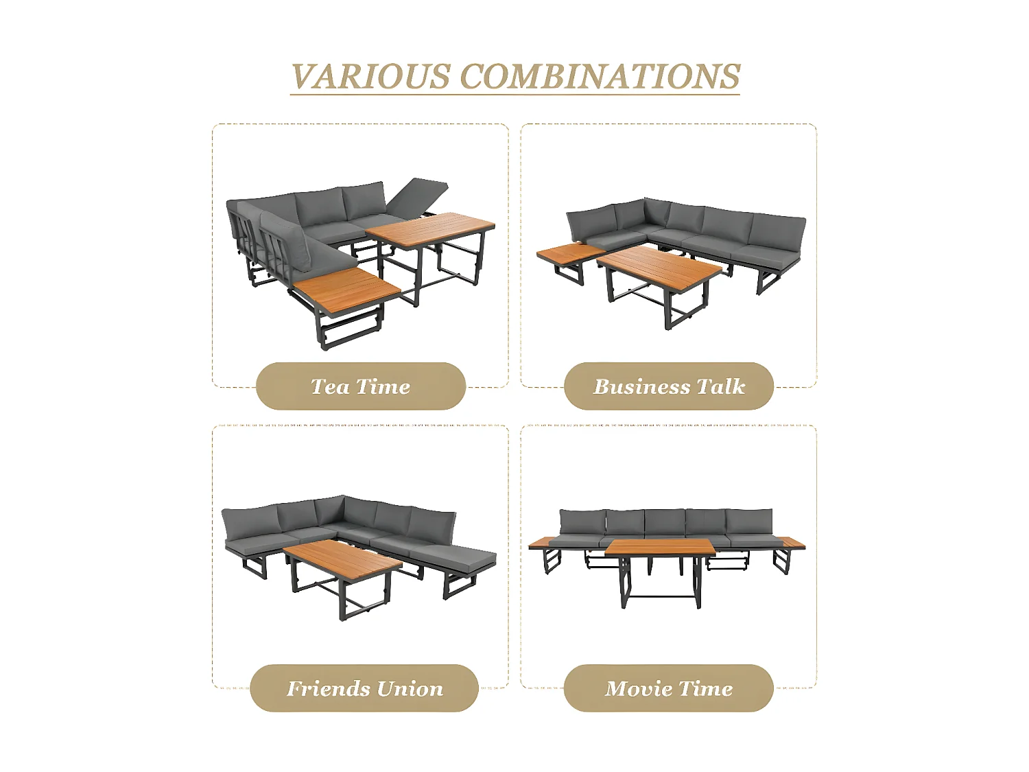 Sofa de jardin en ensemble, gris, ensemble de 3 pièces comprenant 2 canapés
