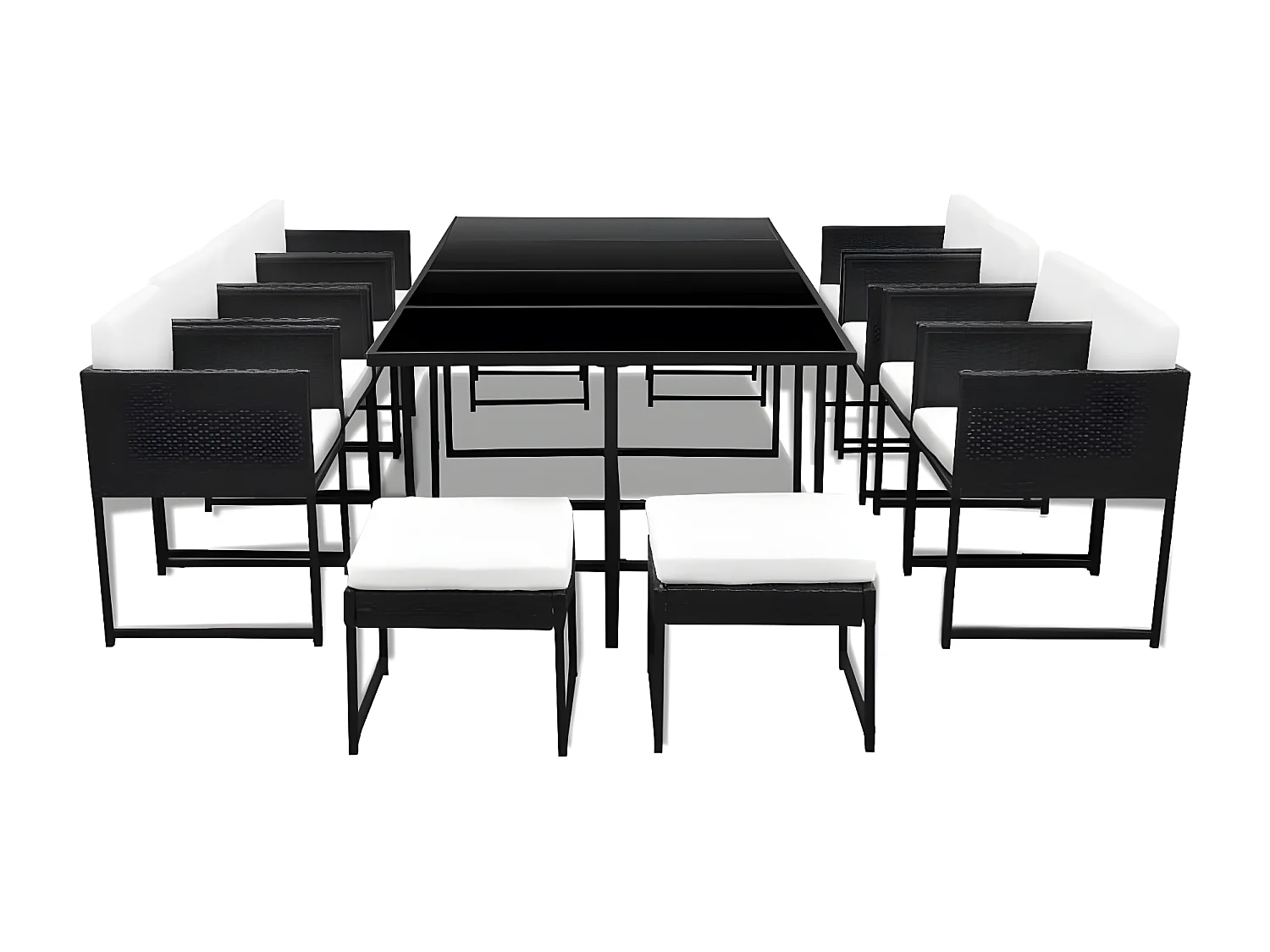 Salon de jardin 13 pcs avec coussins Résine tressée Noir