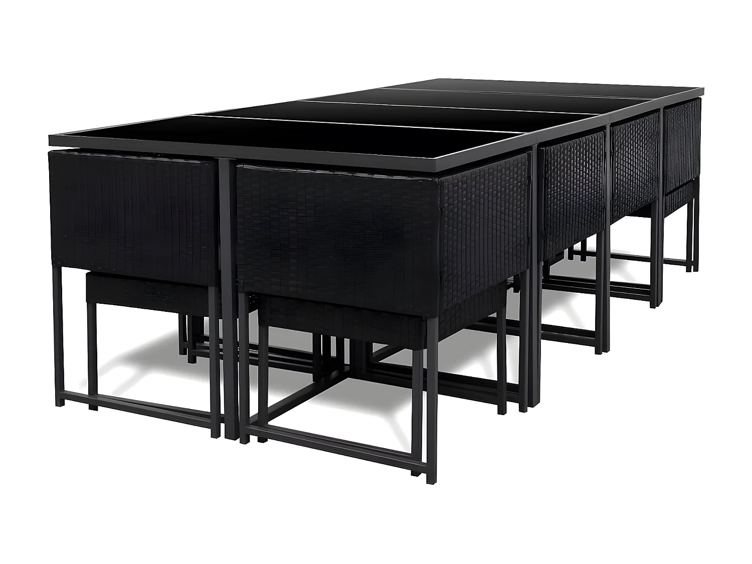 Salon de jardin 13 pcs avec coussins Résine tressée Noir