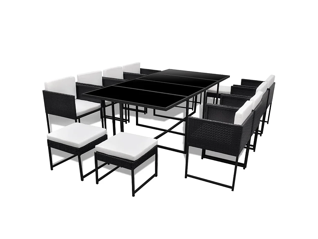 Ensemble à manger d'extérieur 13 pcs coussins Résine tressée