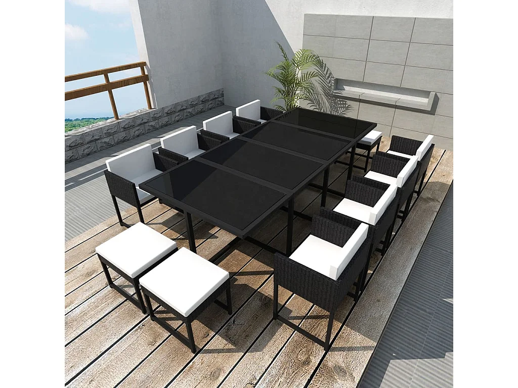 Ensemble à manger d'extérieur 13 pcs coussins Résine tressée