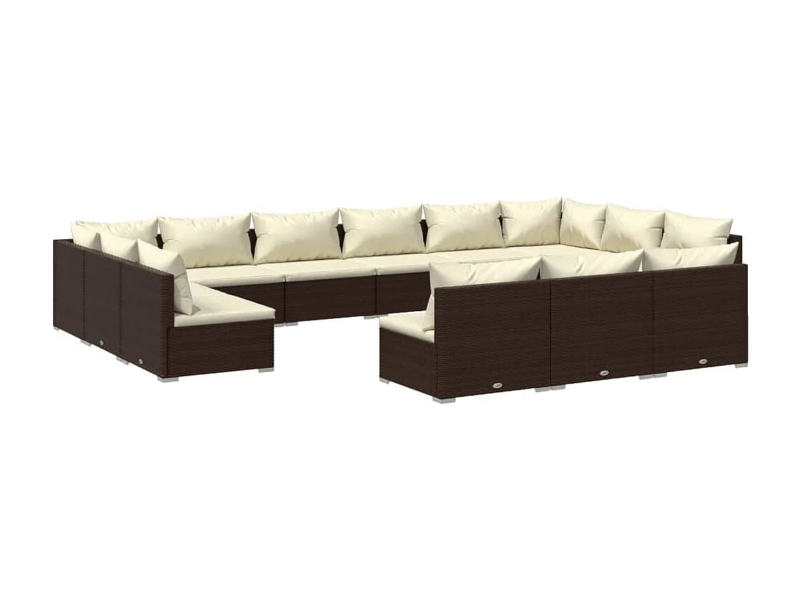 13-tlg. Garten-Lounge-Set mit Kissen Braun Poly Rattan
