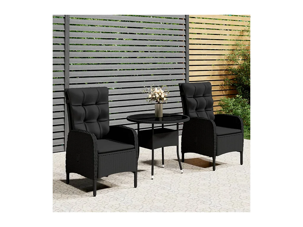 3-delige Tuinset poly rattan zwart