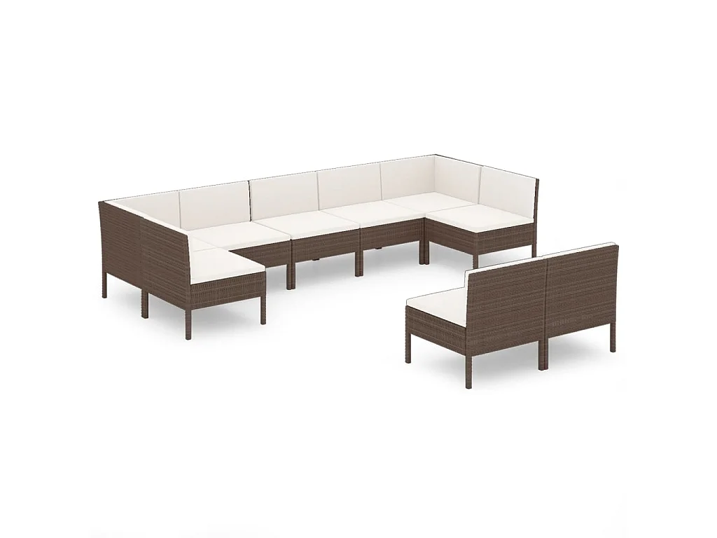 Salon de jardin 9 pcs avec coussins résine tressée marron