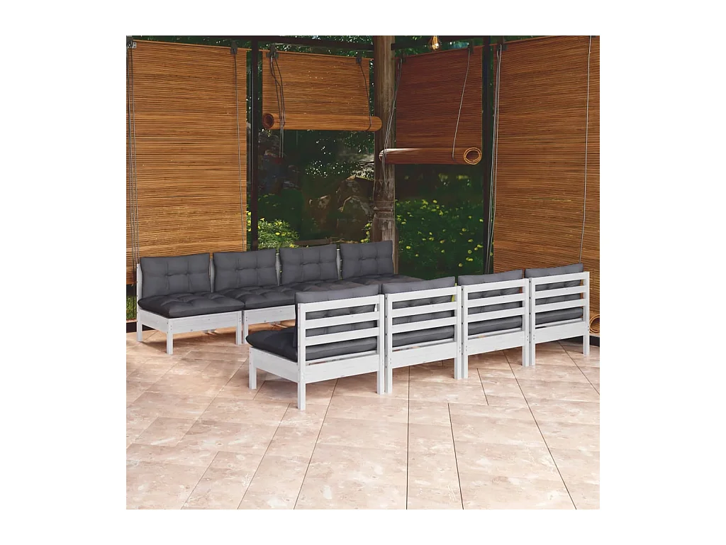 Salon de jardin 9 pcs avec coussins bois de pin massif