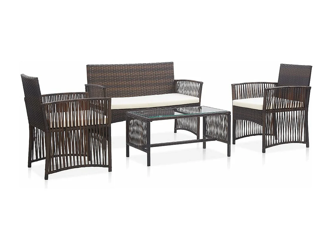4-tlg. Garten-Lounge-Set mit Auflage Poly Rattan Braun