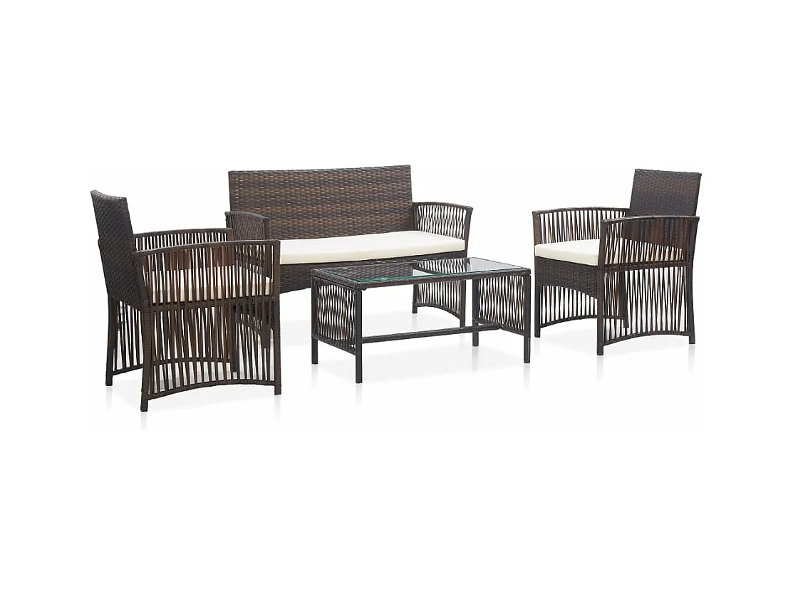 Set Divani da Giardino 4 pz con Cuscino in Polyrattan Marrone