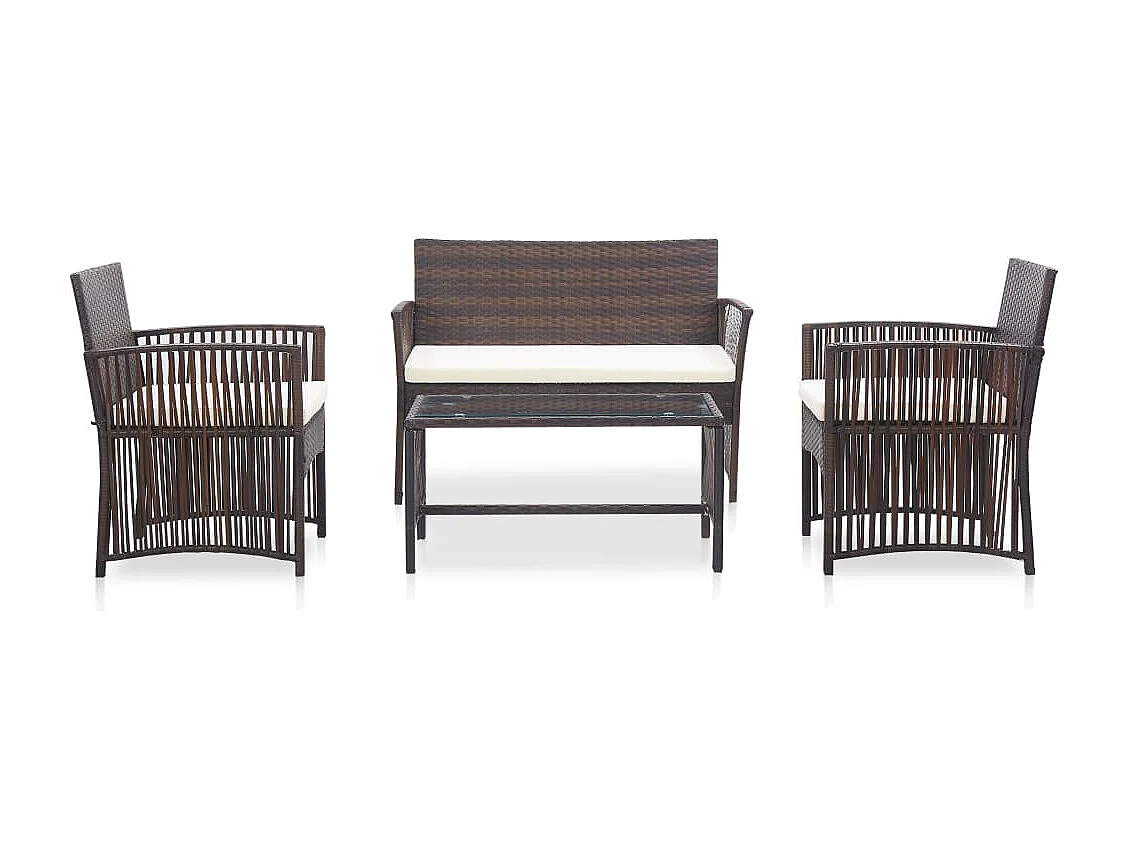 Salon de jardin 4 pcs avec coussin Résine tressée Marron