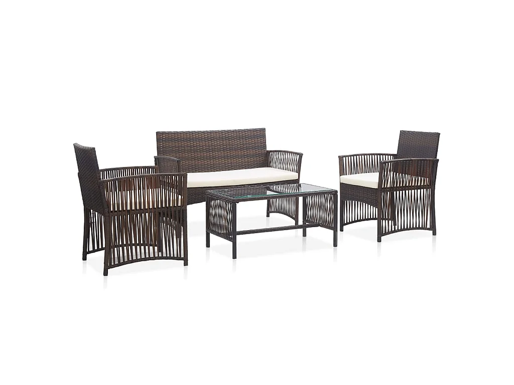 Set muebles de jardín 4 piezas y cojines ratán sintético marrón