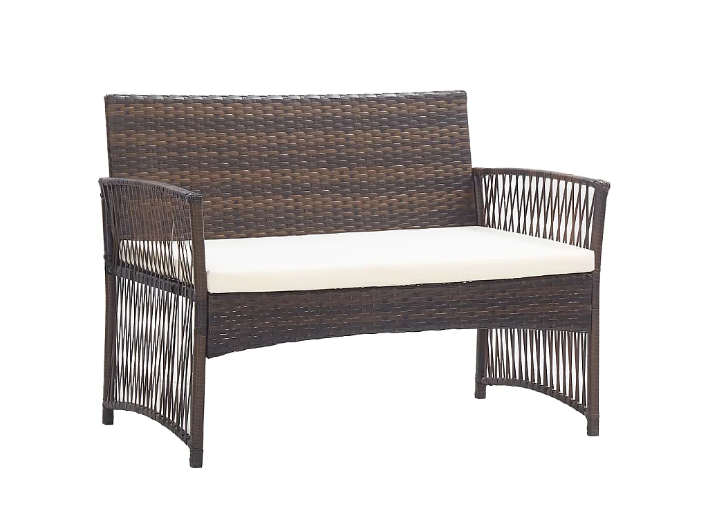 Set muebles de jardín 4 piezas y cojines ratán sintético marrón