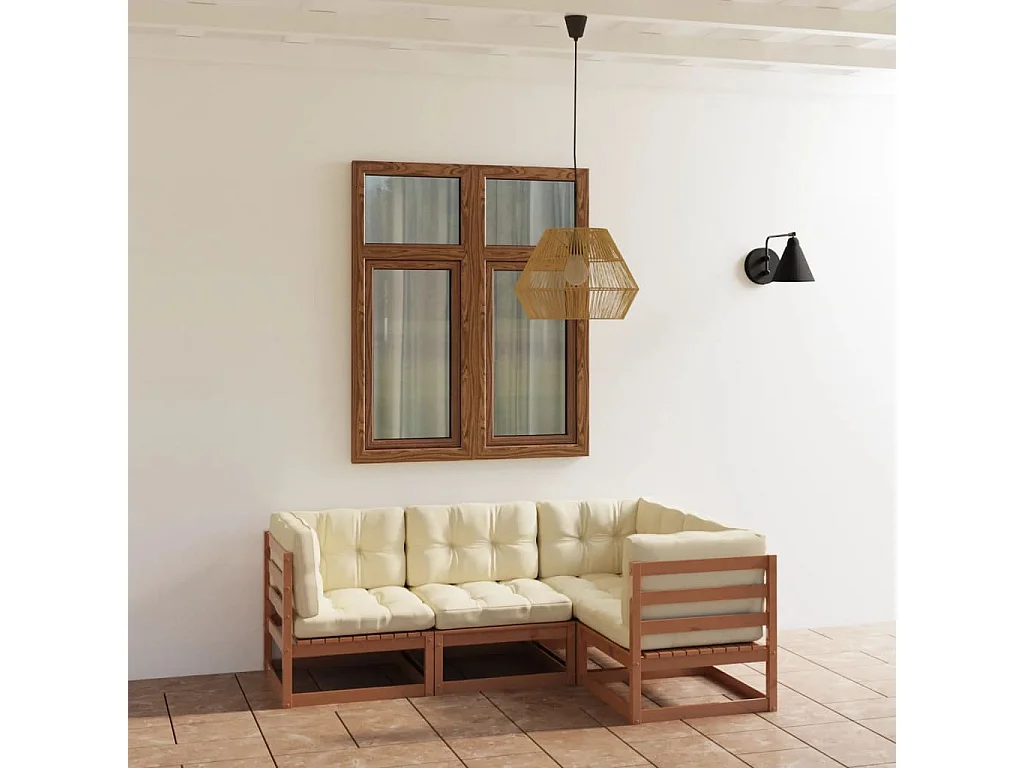 Set Divani da Giardino 4 pz con Cuscini Legno Massello Pino