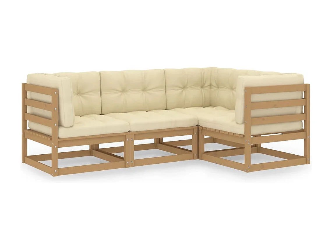 Set Divani da Giardino 4 pz con Cuscini Legno Massello Pino