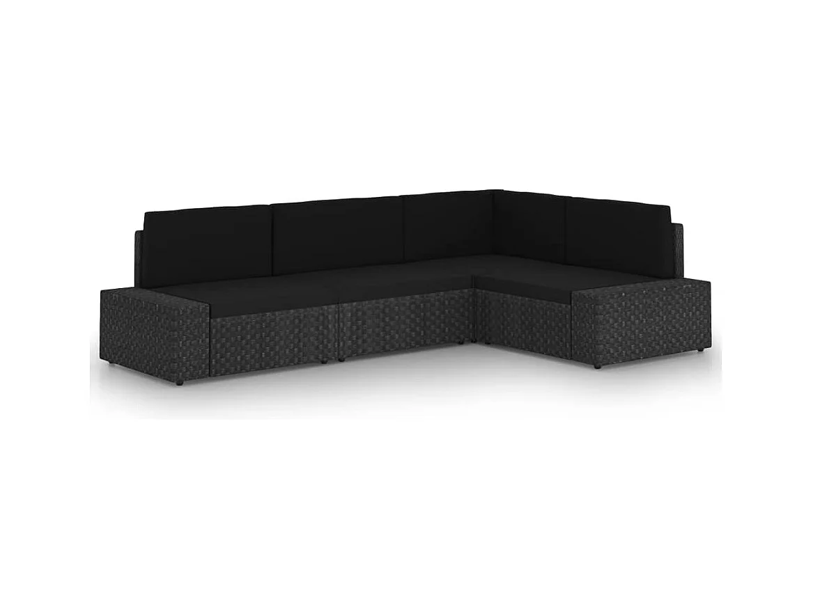 4-delige Loungeset met kussens poly rattan zwart