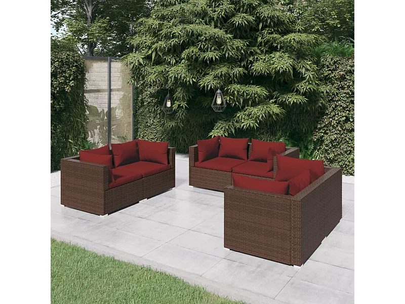 6-tlg. Garten-Lounge-Set mit Auflagen Poly Rattan Braun