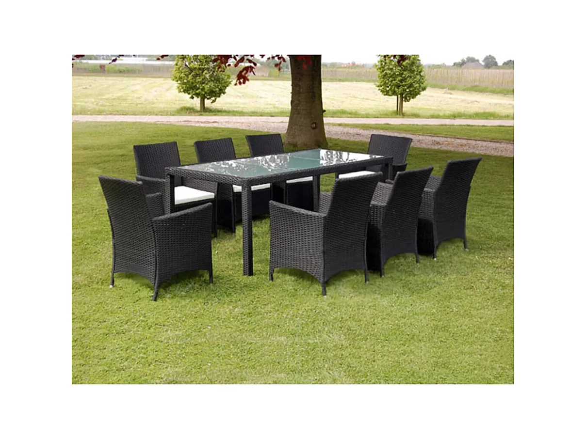 Ensemble à manger d'extérieur 9pcs coussins résine tressée noir