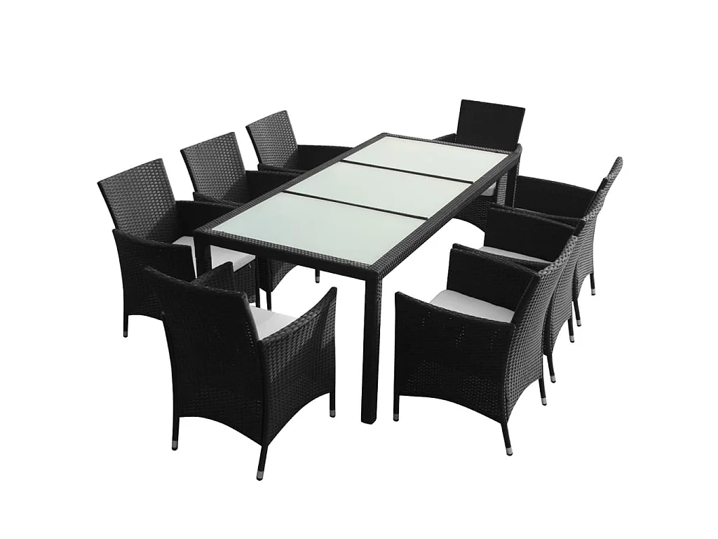 Set da Pranzo da Giardino 9 pz con Cuscini in Polyrattan Nero