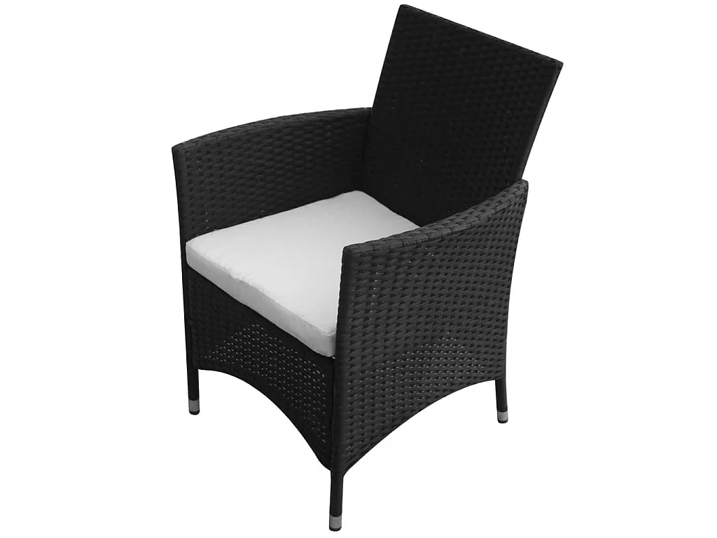 Set da Pranzo da Giardino 9 pz con Cuscini in Polyrattan Nero