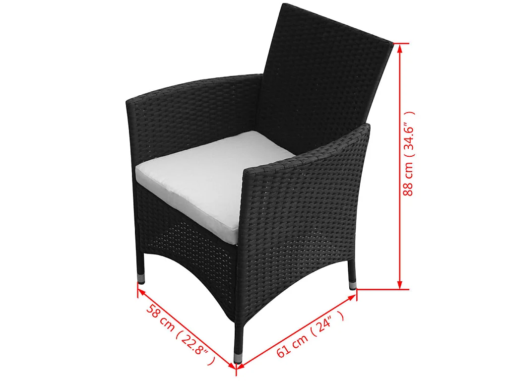 Set da Pranzo da Giardino 9 pz con Cuscini in Polyrattan Nero