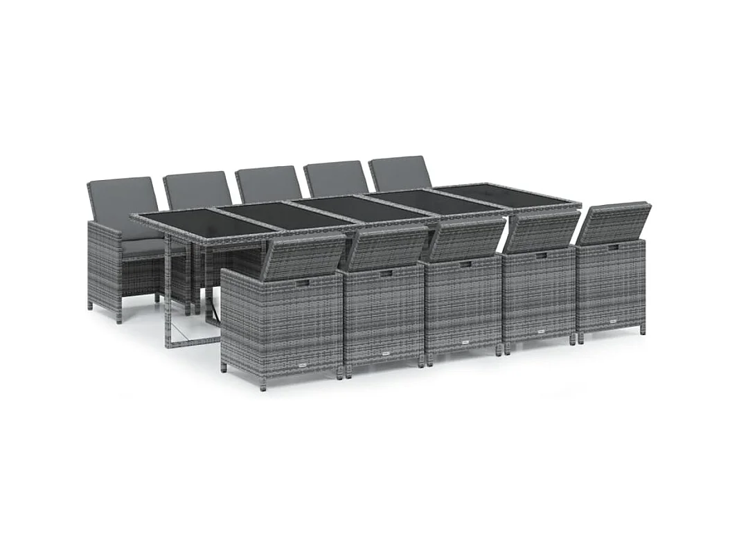 11-tlg. Garten-Essgruppe mit Kissen Poly Rattan Grau