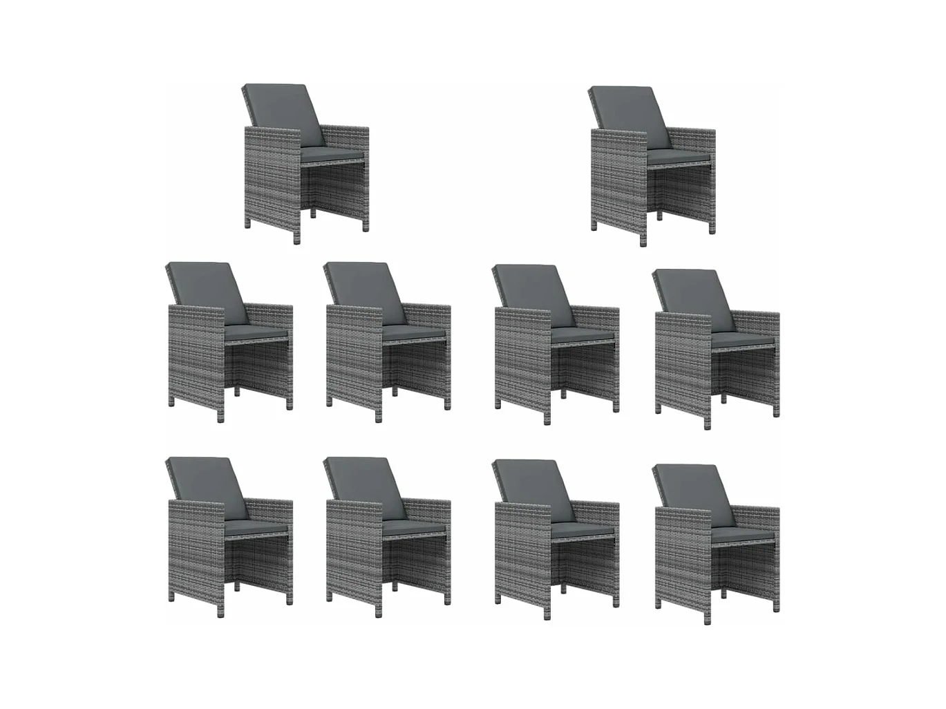 11-tlg. Garten-Essgruppe mit Kissen Poly Rattan Grau