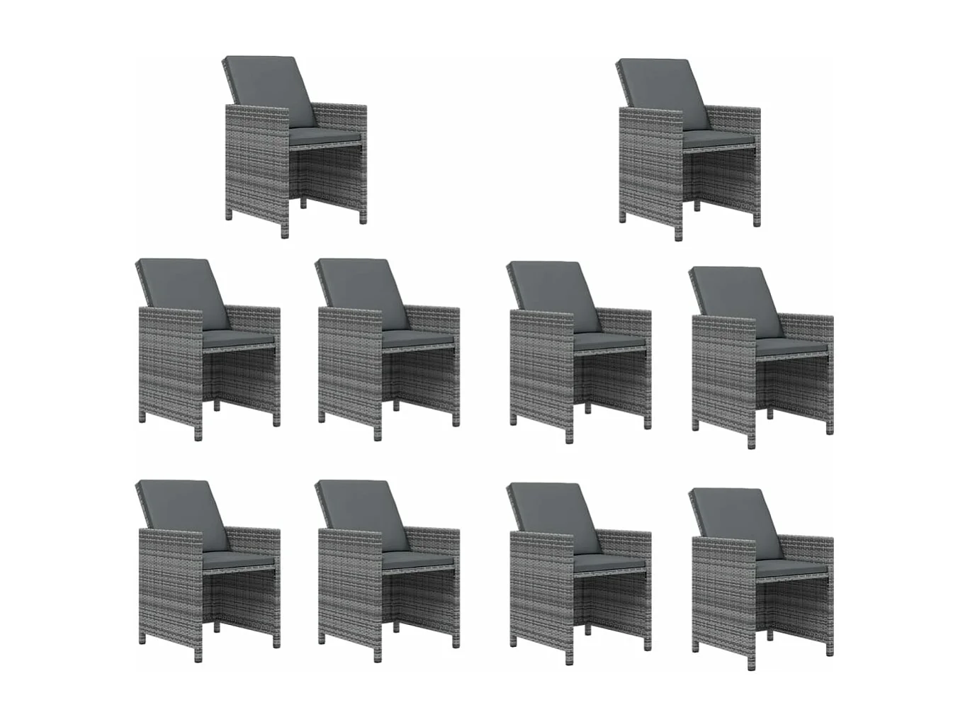 11-delige Tuinset met kussens poly rattan grijs