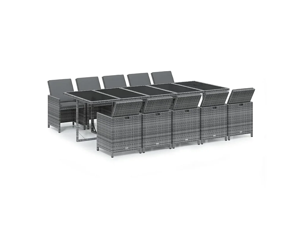 Ensemble à manger de jardin coussins 11 pcs Résine tressée Gris
