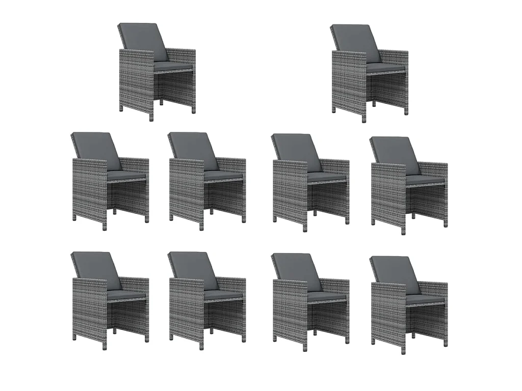 Ensemble à manger de jardin coussins 11 pcs Résine tressée Gris