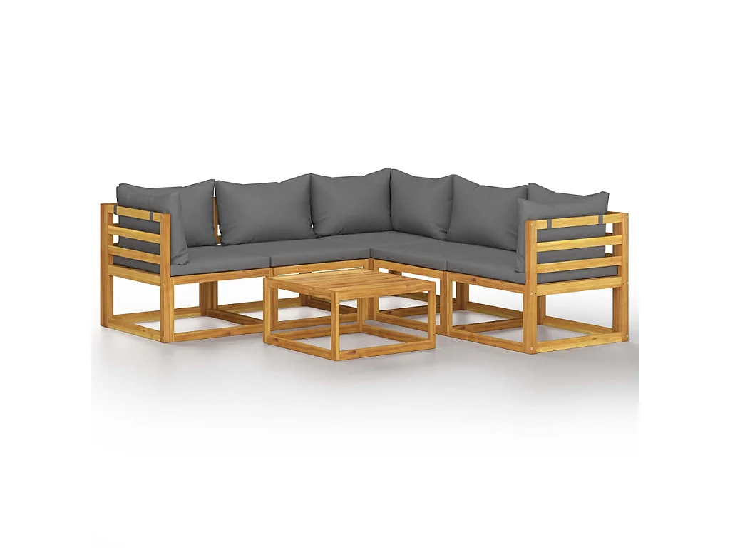 Juego de muebles jardín 6 pzas con cojines madera maciza acacia