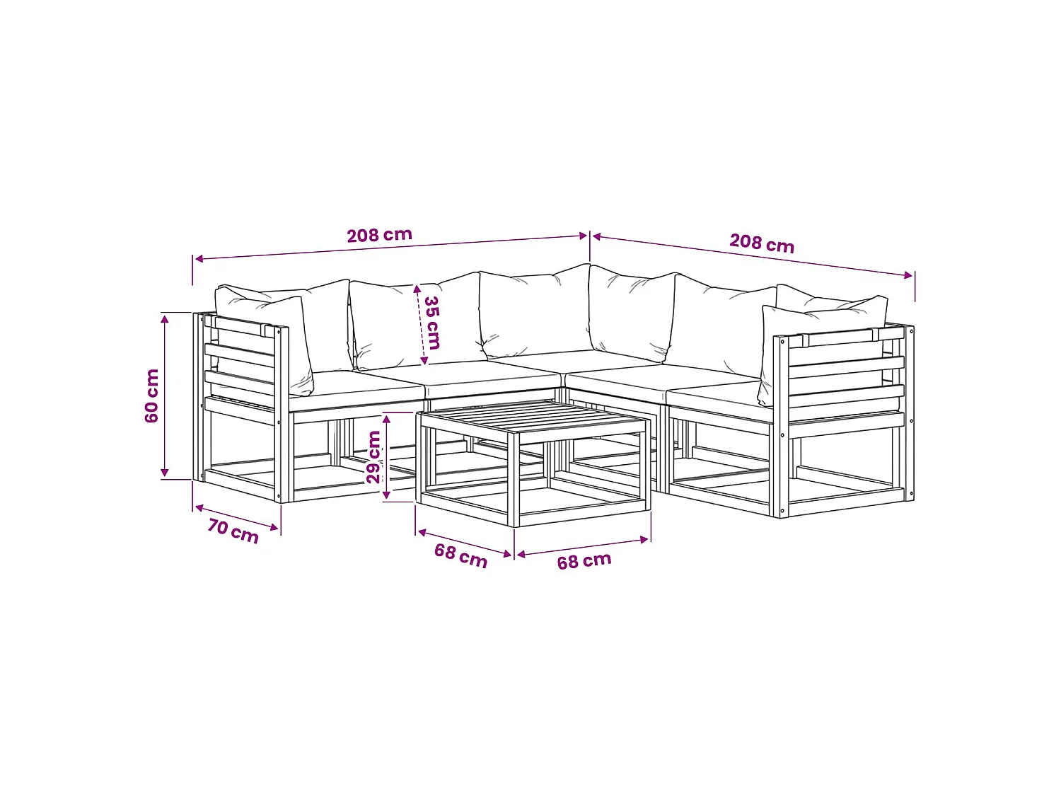 Set Divani da Giardino 6 pz con Cuscini in Massello di Acacia