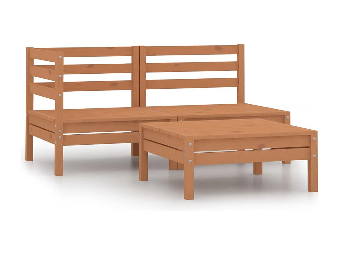 3 pcs conjunto lounge de jardim pinho maciço castanho mel