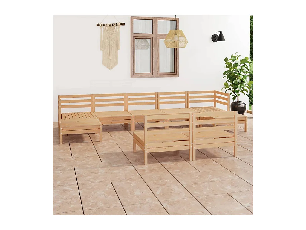 Salon de jardin 9 pcs Bois de pin massif