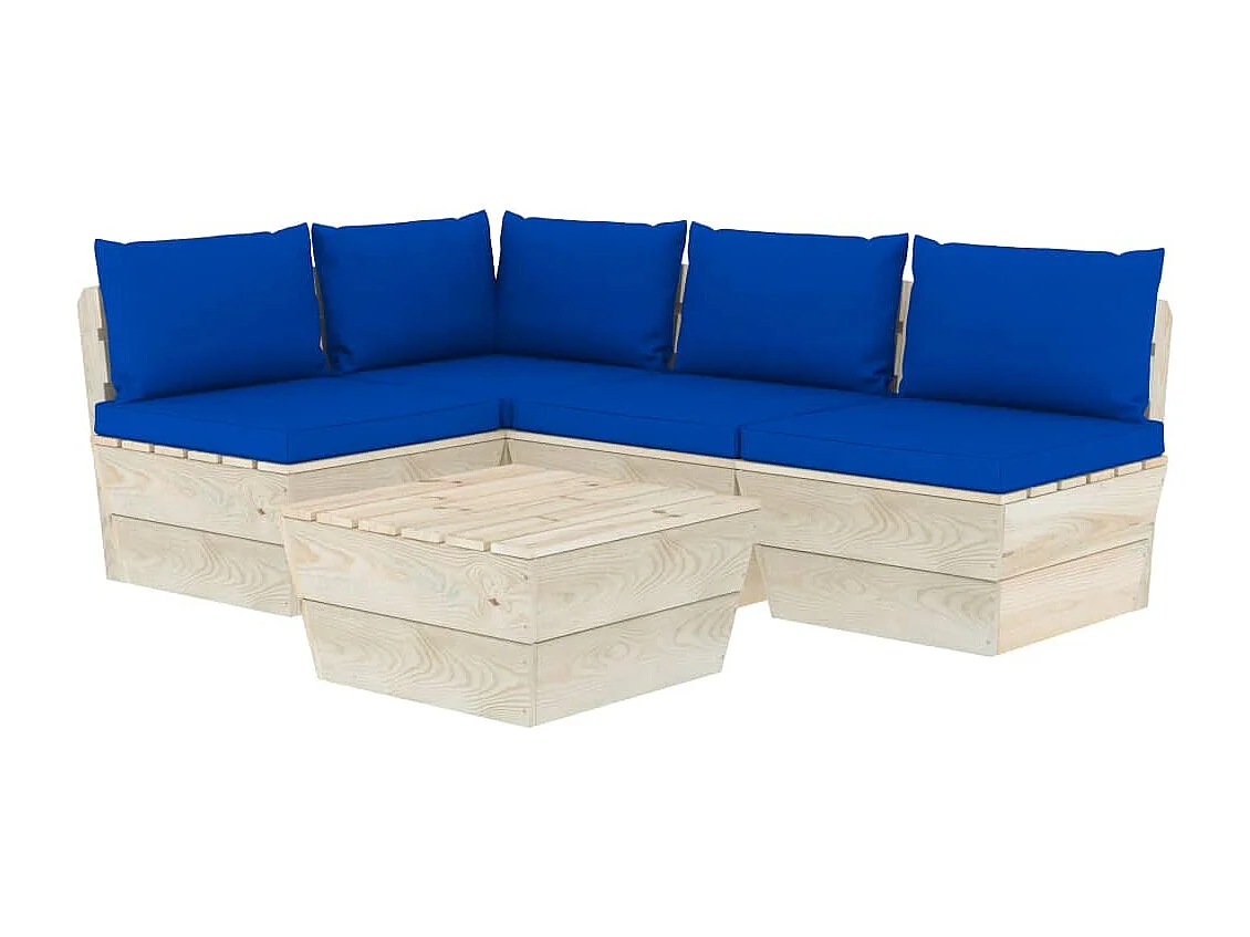 Salon de jardin palette 5 pcs avec coussins bois d'épicéa