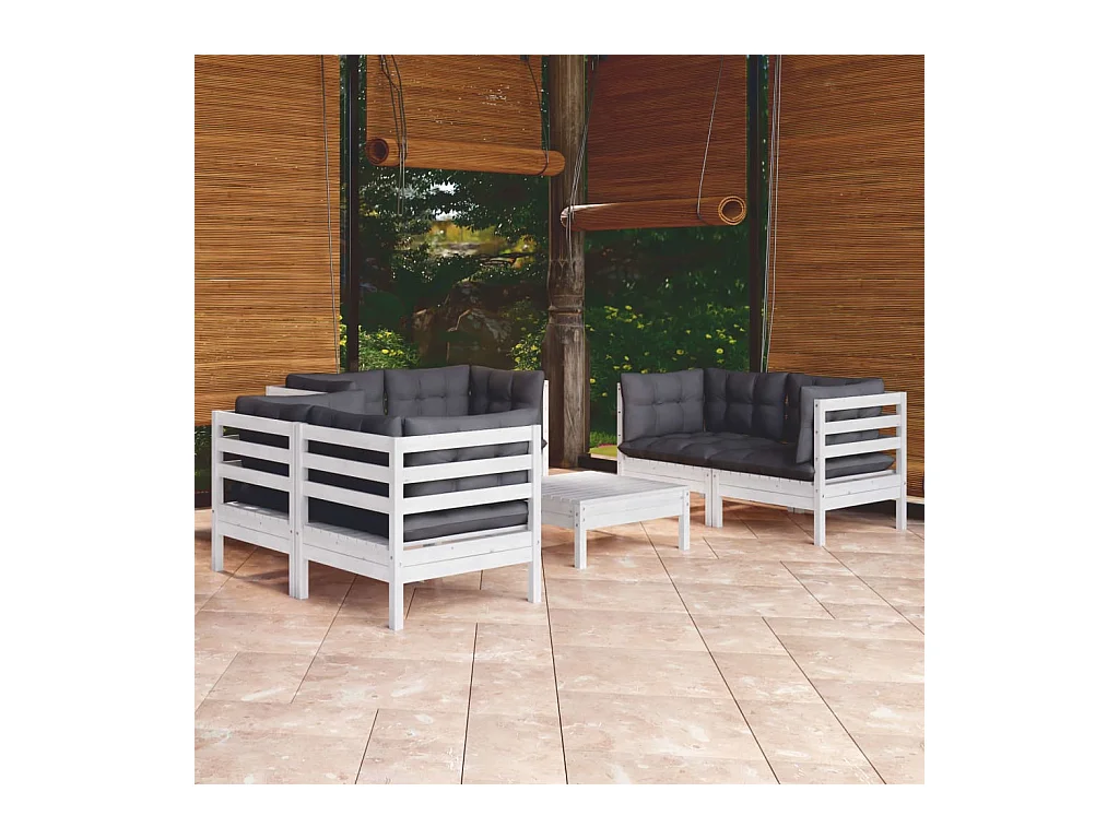 Salon de jardin 7 pcs avec coussins bois de pin massif