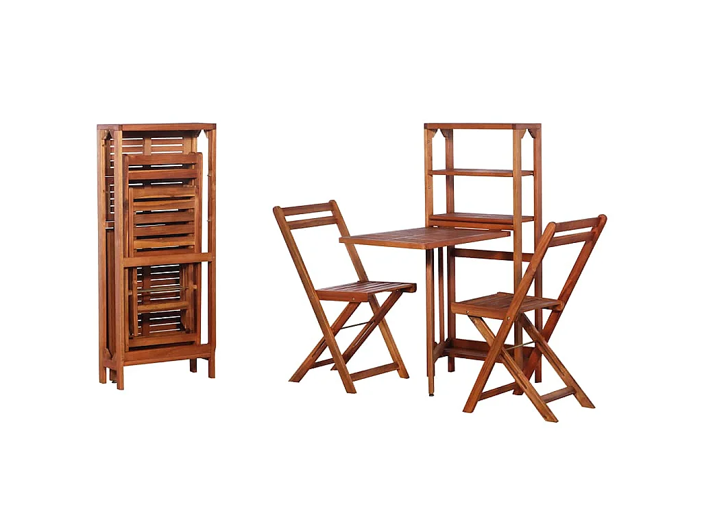 Set da Bistrot 3 pz Pieghevole in Legno Massello di Acacia