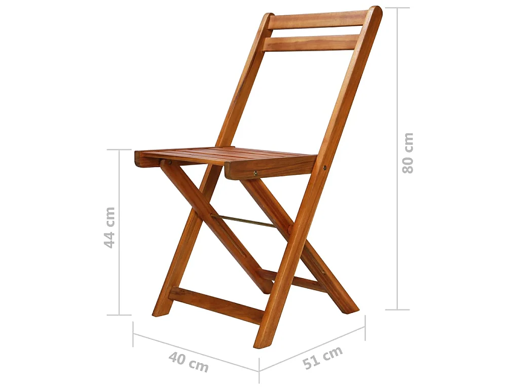 Set da Bistrot 3 pz Pieghevole in Legno Massello di Acacia