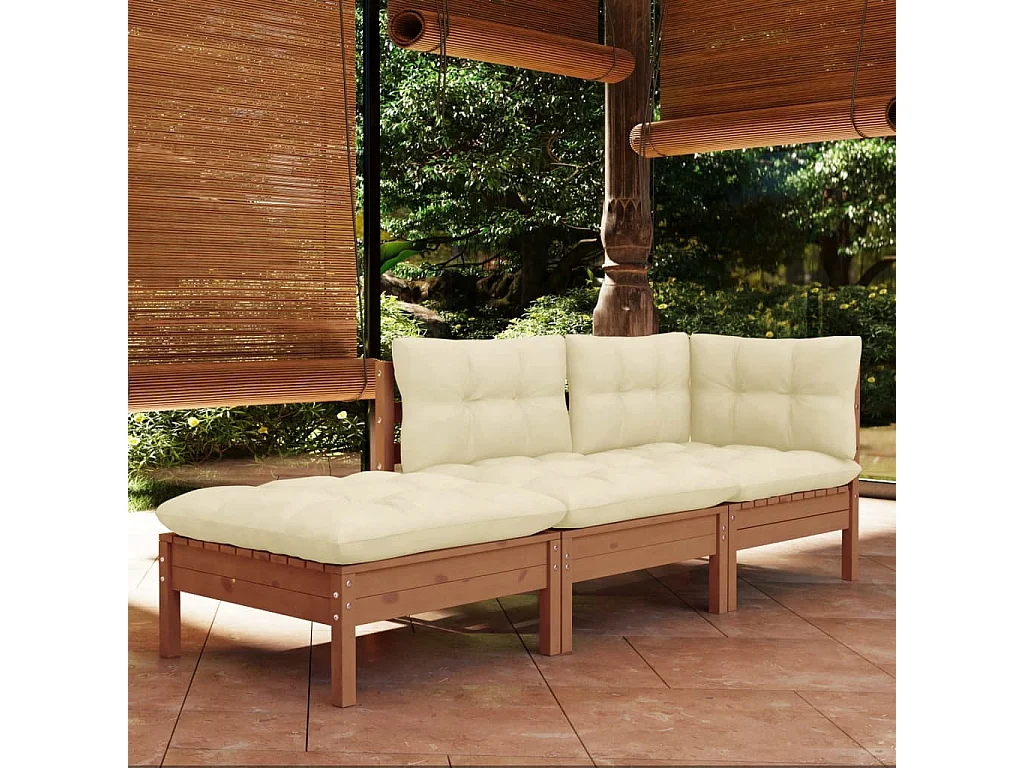 Salon de jardin 3 pcs avec coussins Bois de pin massif