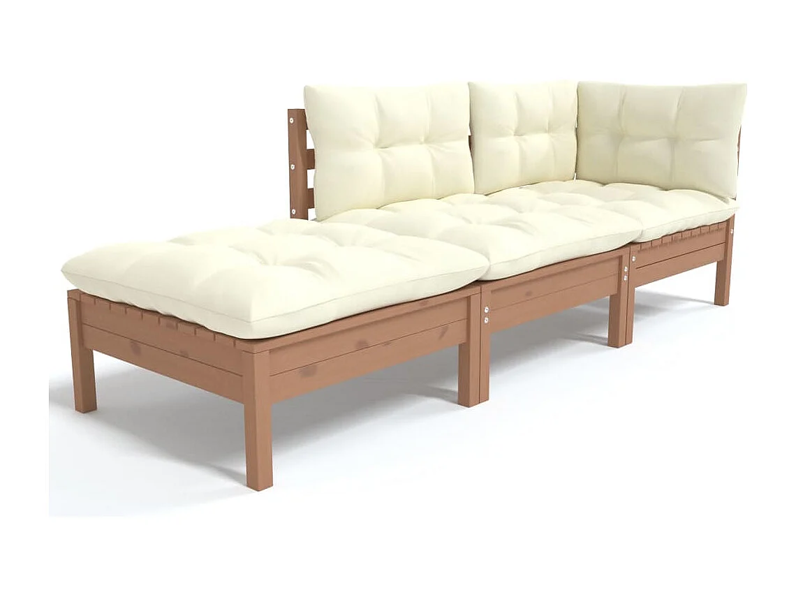 Salon de jardin 3 pcs avec coussins Bois de pin massif