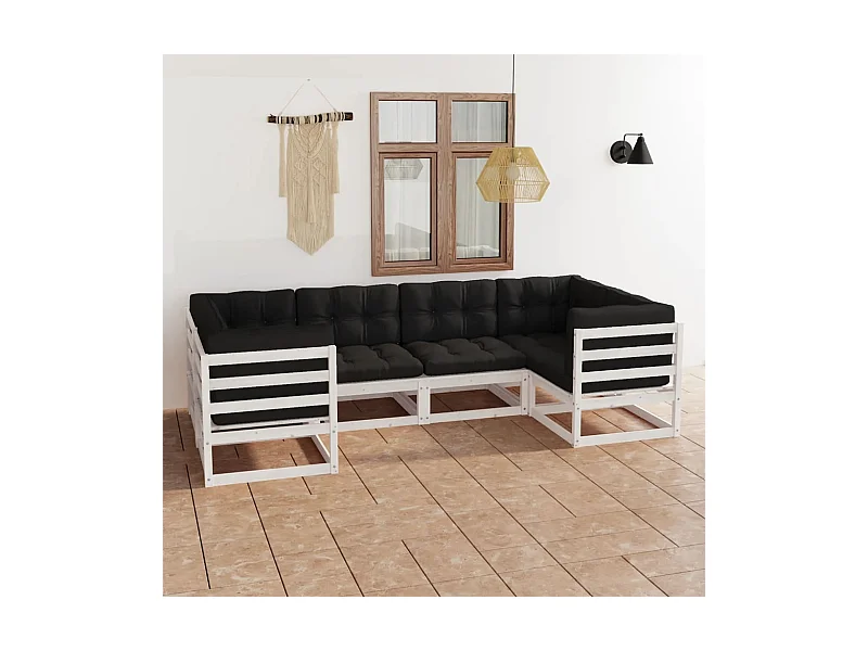 Set Salotto da Giardino 6 pz Bianco in Legno Massello di Pino
