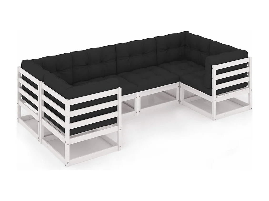 Salon de jardin avec coussins 6 pcs blanc bois de pin massif