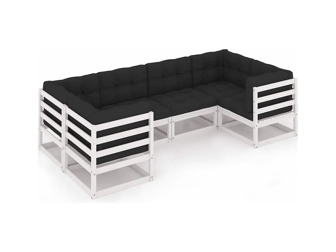 6-tlg. Garten-Lounge-Set mit Kissen Weiß Massivholz Kiefer