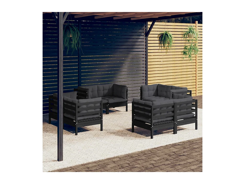 8-tlg. Garten-Lounge-Set mit Anthrazit Kissen Kiefernholz
