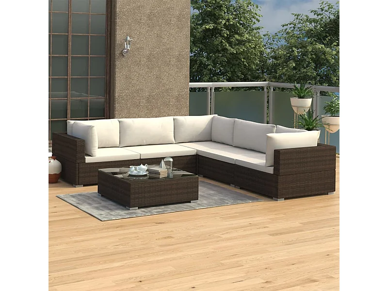 6-tlg. Garten-Lounge-Set mit Auflagen Poly Rattan Braun